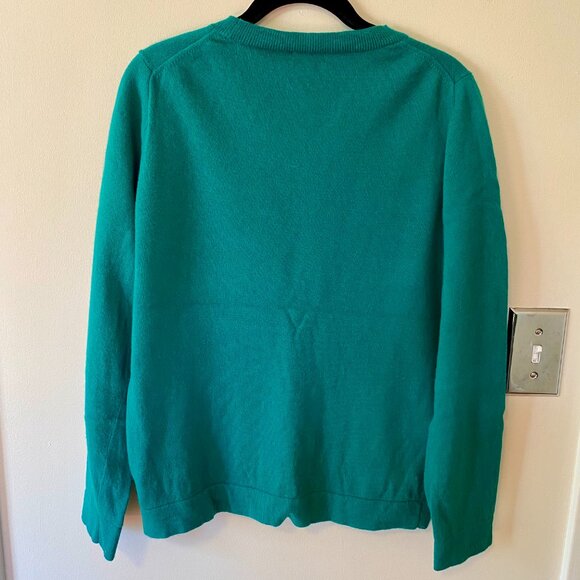 J Crew Factory Crew Neck Teddie Sweater Women’s Size Large Green Cotton Wool EUC - Picture 2 of 6
